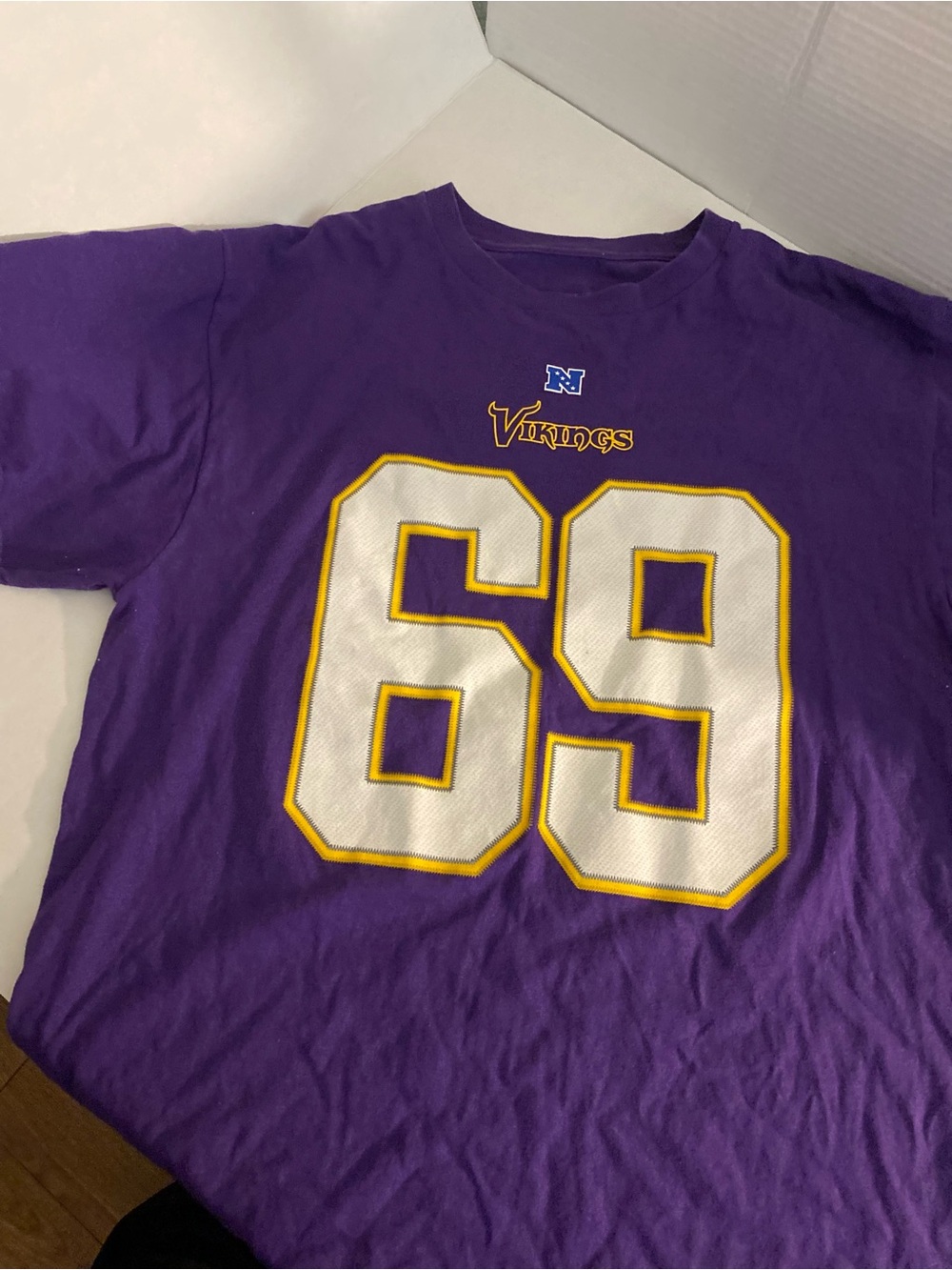NFL Purple Vikings Short Sleeve Tee with White & Gold Number 69